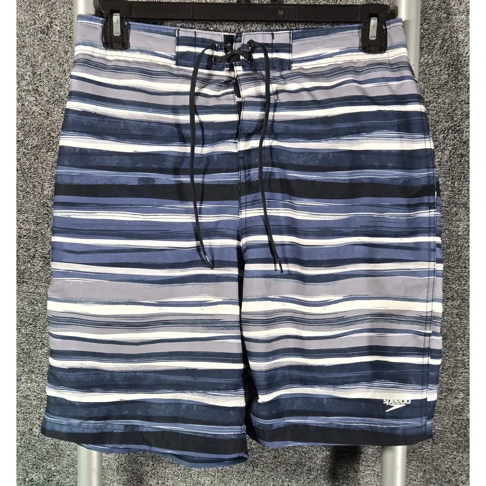 Speedo Mens Blue Striped Board Shorts Swim Trunks Size Large 32x8.5